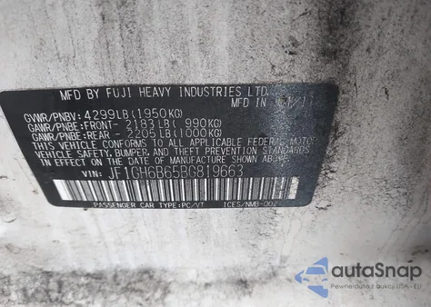 2011 Subaru Impreza 2.5I Premium from USA, damaged, VIN JF1GH6B65BG819663